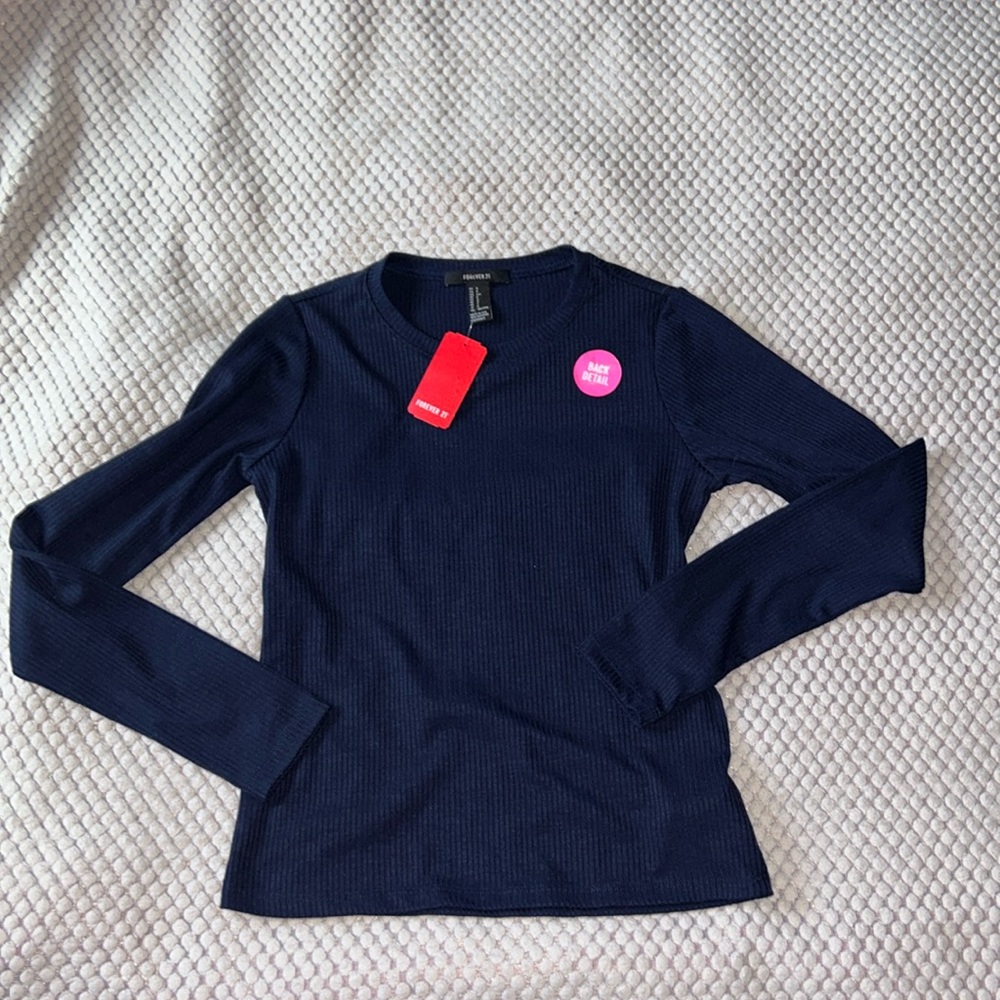 Navy Blue Long Sleeve Top w/ Open Back Cutout
